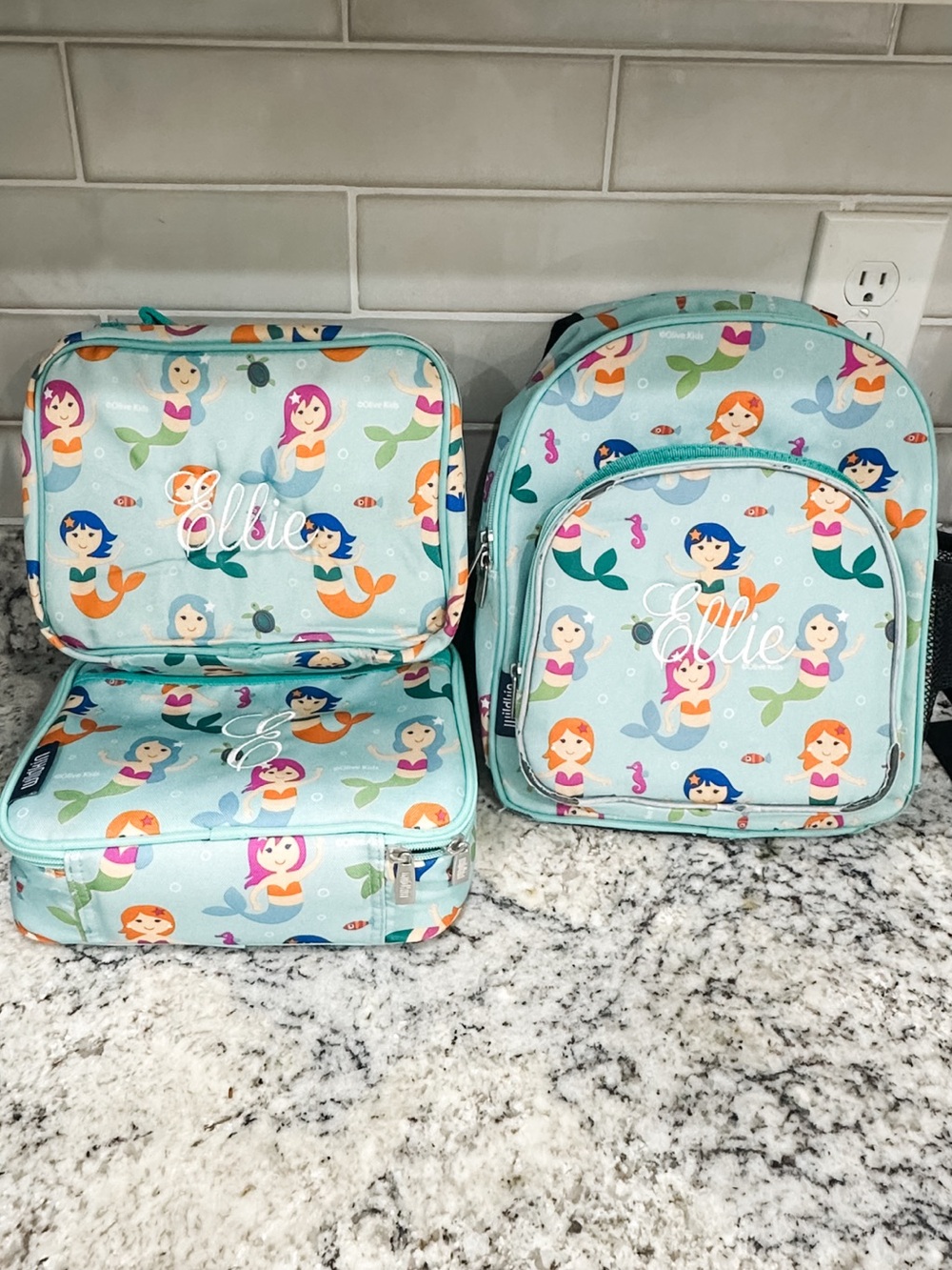 Wildkins Mermaid Backpack, 2-Lunch Bags, Nap Mat, Personalized with name “Ellie
